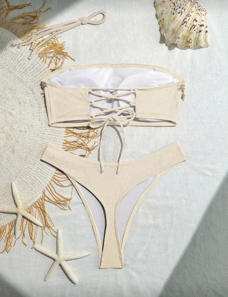 👙 Swim SXY Conjunto de Maiô Bikini – Estampa de Conchas e Textura Canelada