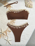 👙 Swim SXY Conjunto de Maiô Bikini – Estampa de Conchas e Textura Canelada