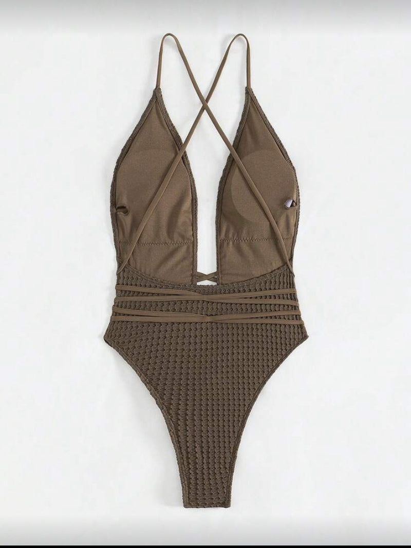 Swim Maiô de Uma Peça – Decote Sexy com Tiras Cruzadas