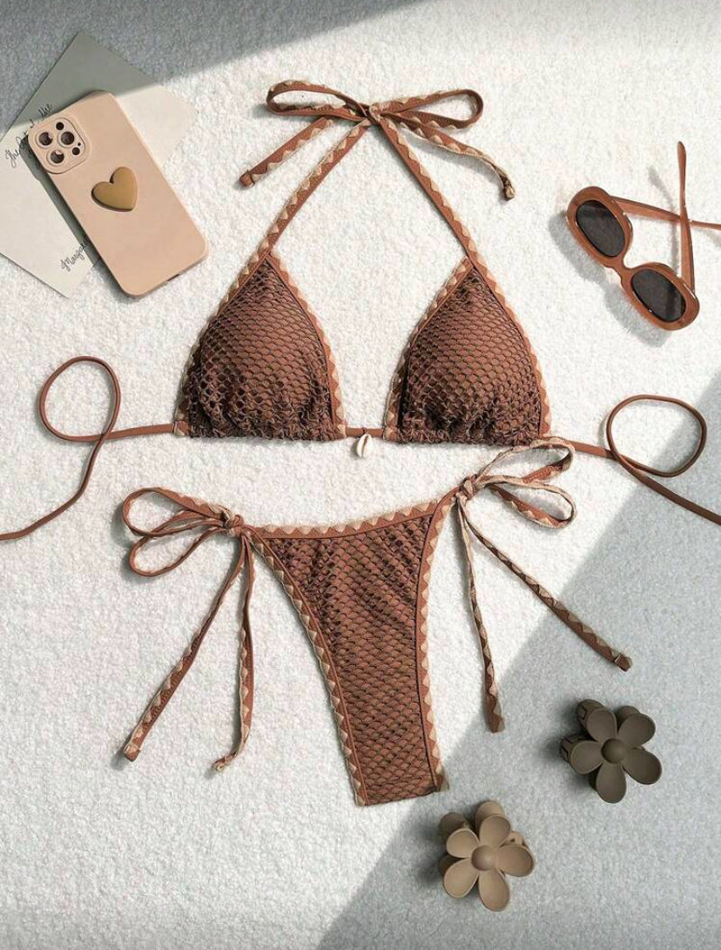 👙 Swim Vcay Conjunto de Biquíni Separado – Alça no Pescoço, Sólido e Sexy para o Verão