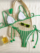 👙 Swim Mod Conjunto de 2 Peças – Amarração Frontal e Listras Texturizadas