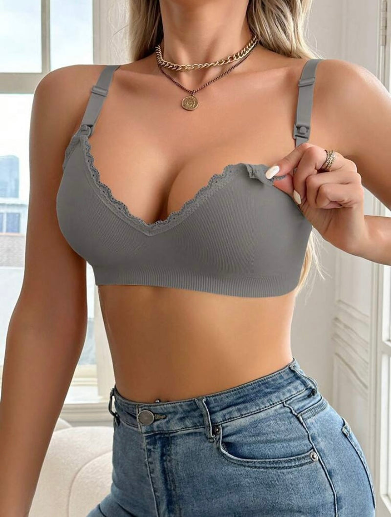 Sutiã de Amamentação com Contraste Renda e Cor Sólida