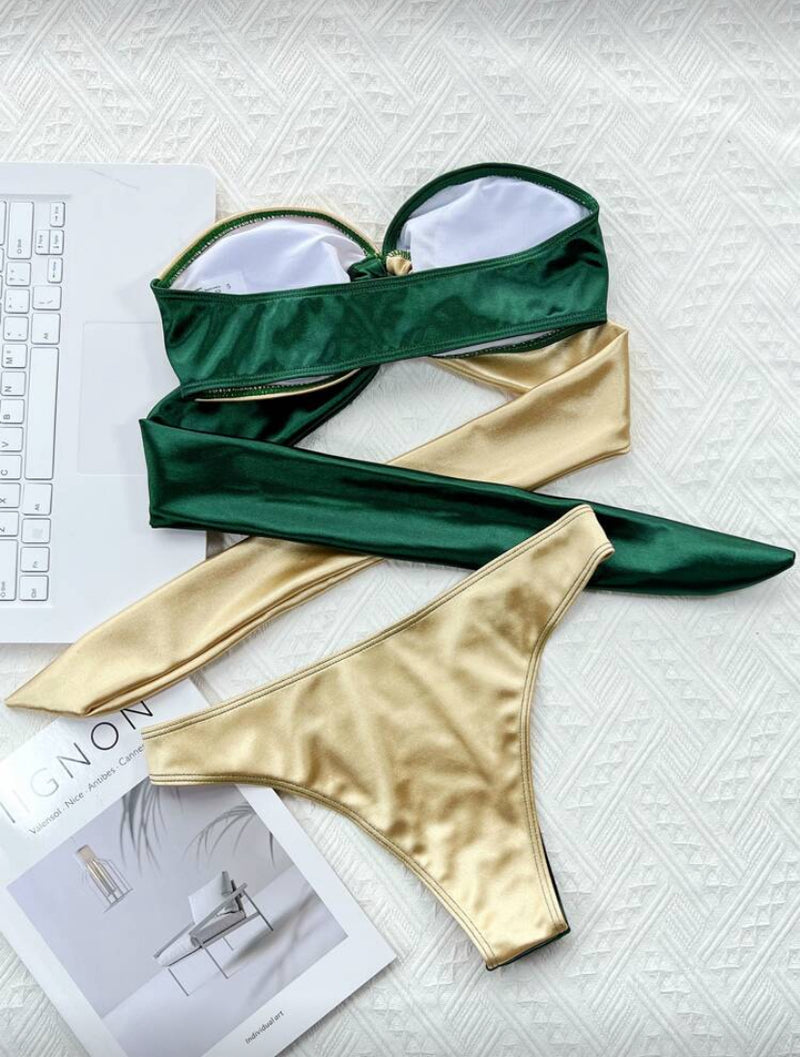 Conjunto de Maiô Bikini de Duas Peças – Tomara que Caia e Bottom Colorblock