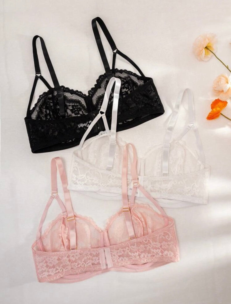 Conjunto Plus Size 3 Peças Sutiã Rendado Fino e Sexy