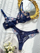 Conjunto de lingerie sexy e transparente com bordado floral