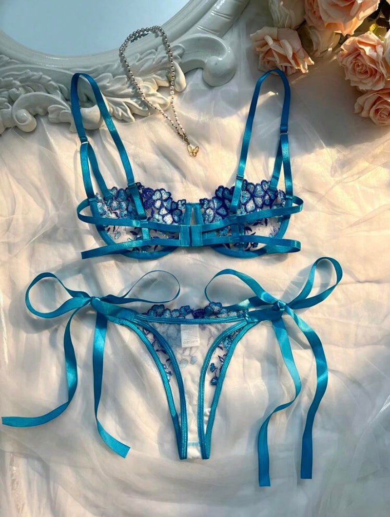 Conjunto de Lingerie Sexy  Céu – 2 Peças com Alça Bordada