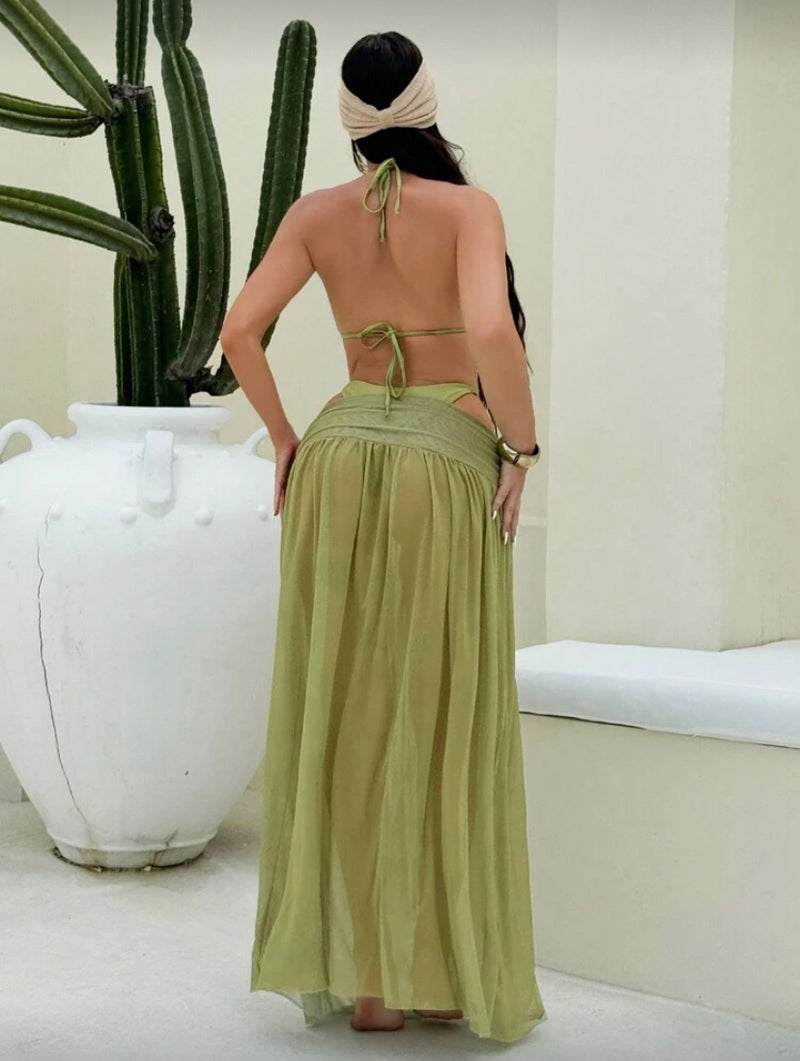 👙 Bonvoyette Conjunto de 3 Peças – Bikini Sexy com Vestido Longo de Praia