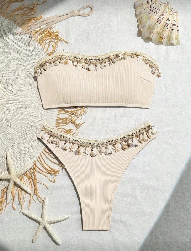 👙 Swim SXY Conjunto de Maiô Bikini – Estampa de Conchas e Textura Canelada