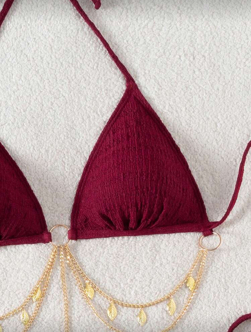 Conjunto de Maiô Bikini de 2 Peças – Alça Amarrada e Cor Sólida