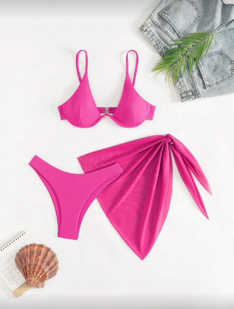 Conjunto de 3 Peças – Sutiã de Arame, Calcinha e Saída Envelope